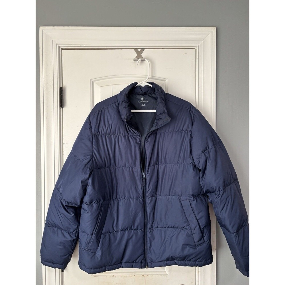 Lands' End Men's Blue Zip Puffer Jacket Primaloft Size L (42-44)